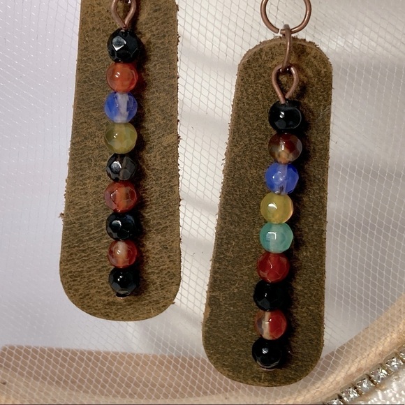 BEADED Leather Earrings - Picture 3 of 13